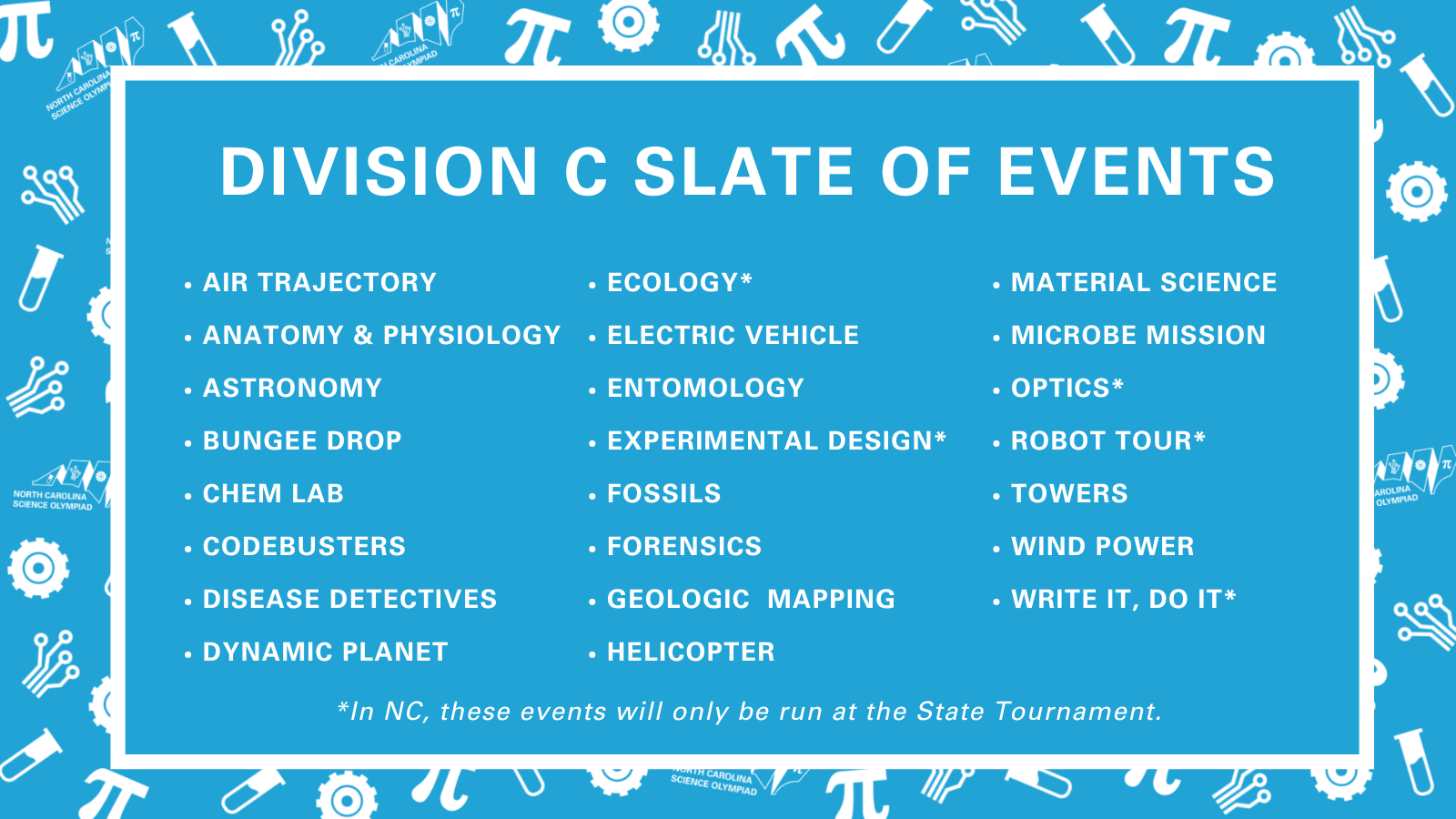 2025 Slate of Events NC Science Olympiad