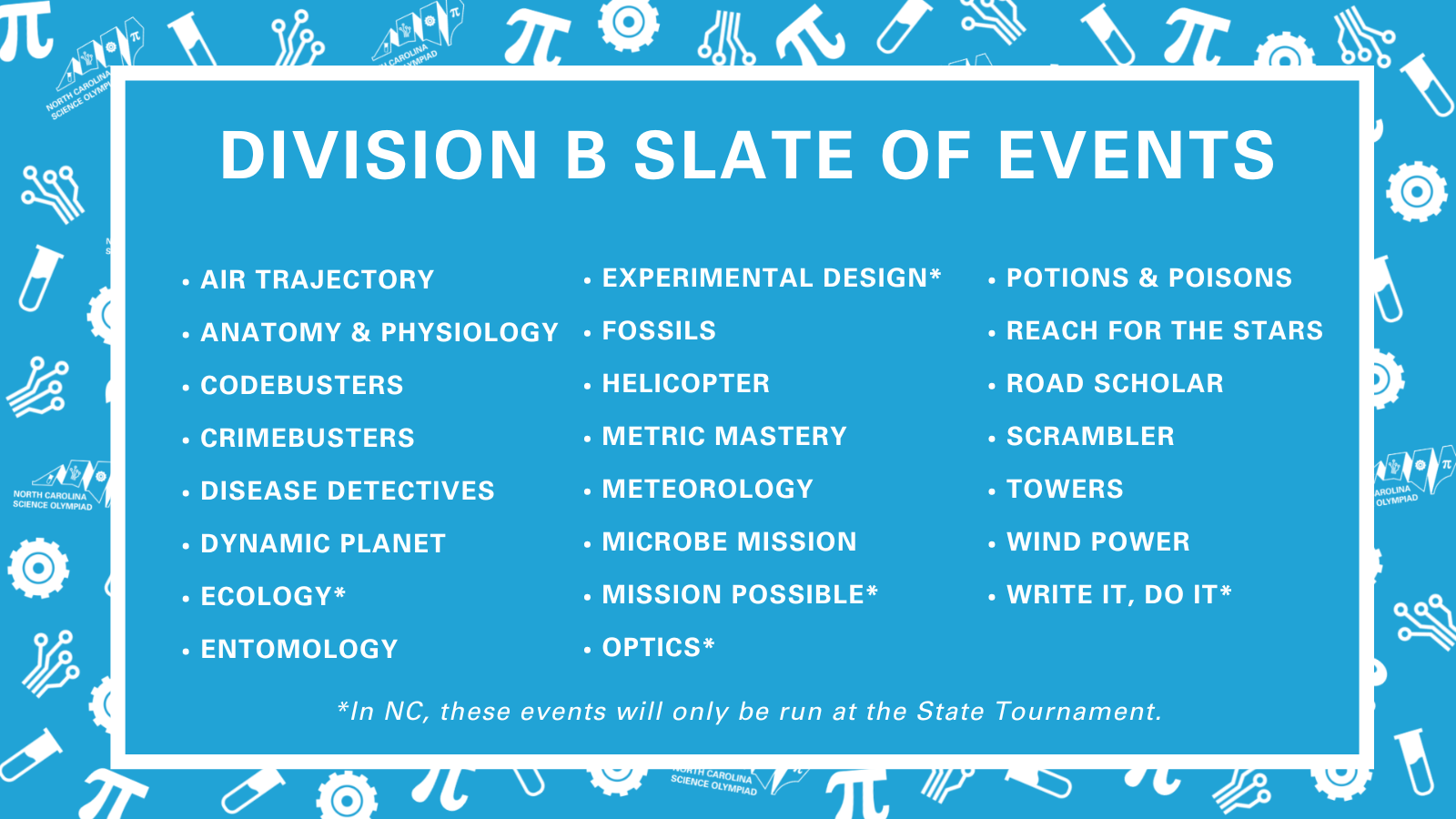 2025 Slate of Events NC Science Olympiad